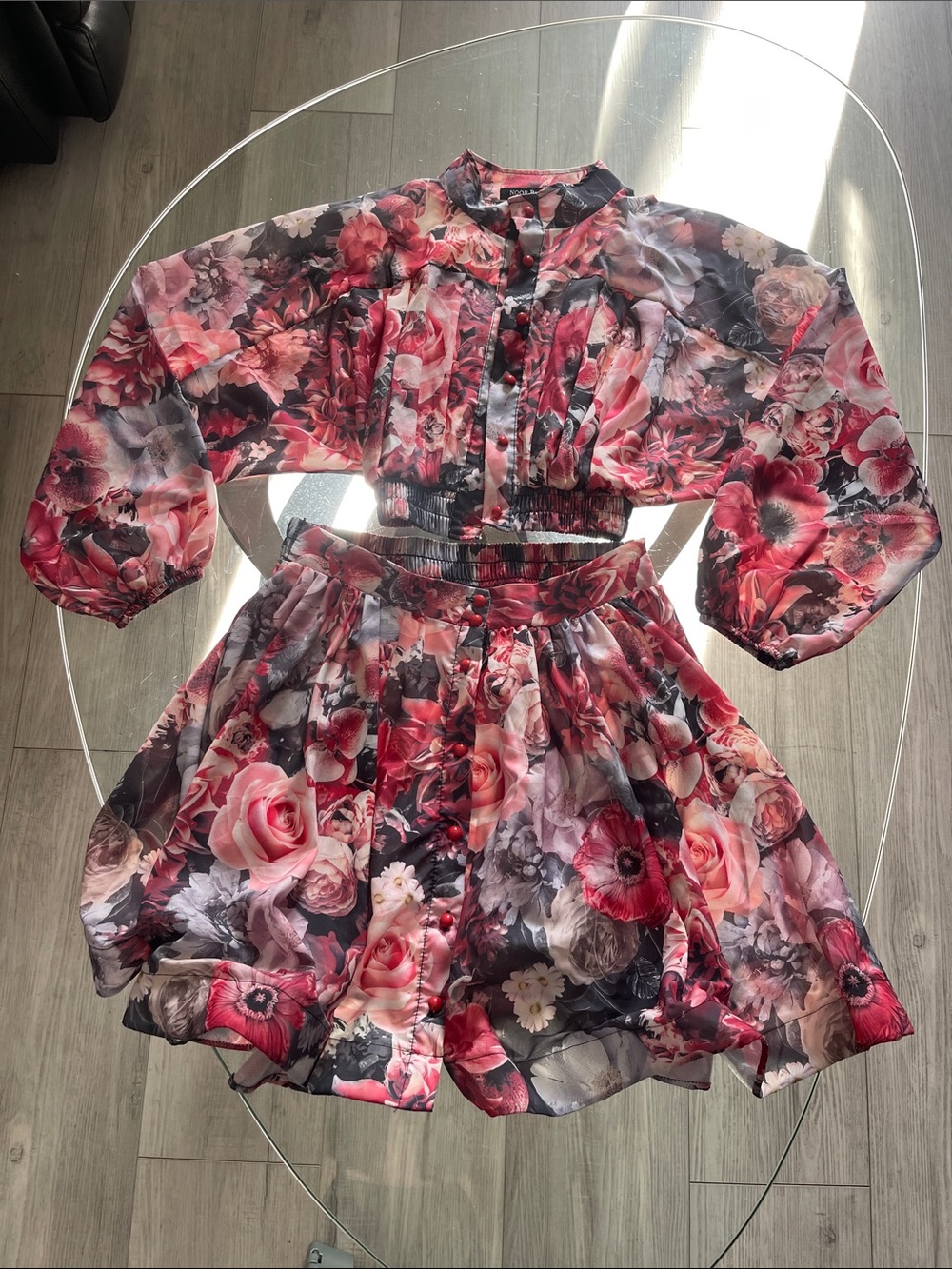 Girls Pink Floral Two-Piece Shirt & Skirt Set